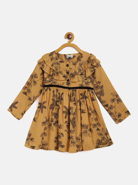 

Bella Moda Girls Camel Brown & Black Floral Fit & Flare Dress