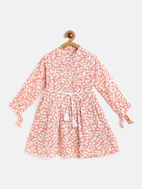 

Bella Moda Orange & White Floral Fit and Flare Dress