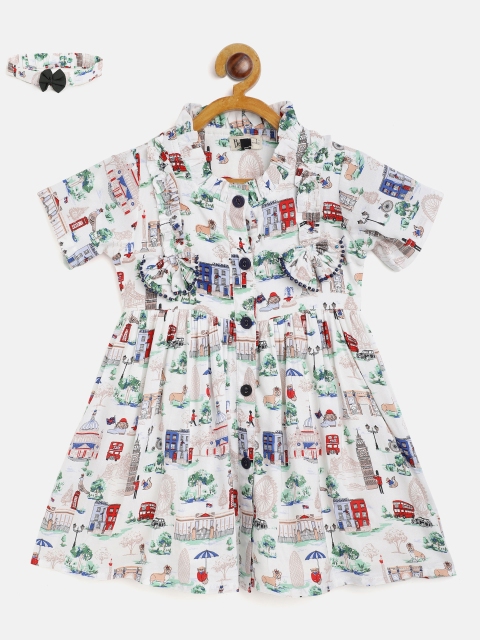 

Bella Moda Girls White Printed Fit and Flare Dress