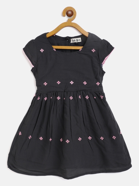 

Bella Moda Girls Grey Ethnic Motifs Embroidered Fit and Flare Dress
