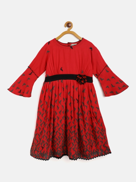 

Bella Moda Girls Red & Black Printed Fit and Flare Dress