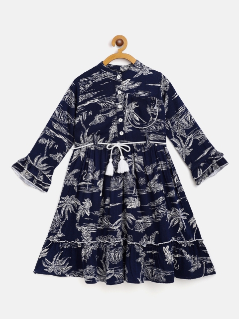

Bella Moda Girls Navy Blue & White Tropical Fit and Flare Dress