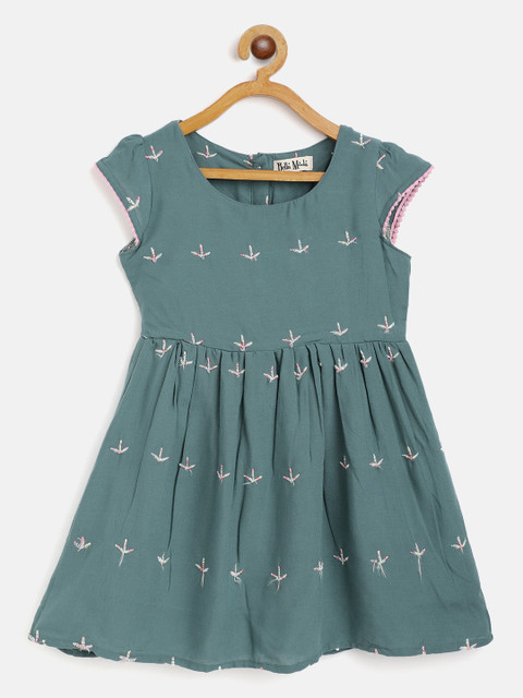 

Bella Moda Girls Green Embroidered Fit and Flare Dress