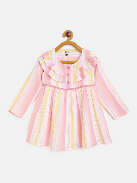 

Bella Moda Girls Pink & Yellow Striped Fit and Flare Dress