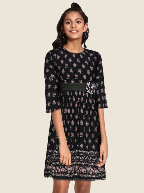 

Bella Moda Girls Black Floral Fit and Flare Dress