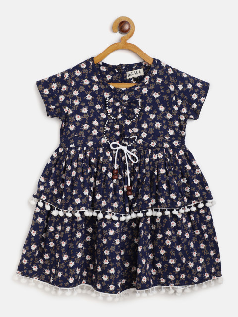 

Bella Moda Girls Navy Blue & White Floral Fit and Flare Dress