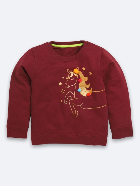 

TAMBOURINE Girls Maroon Printed Pure Cotton Sweatshirt