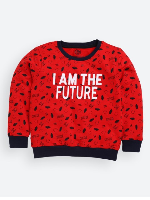

TAMBOURINE Boys Red & White Printed Pure Cotton Sweatshirt