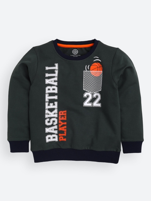 

TAMBOURINE Boys Green Printed Pure Cotton Sweatshirt