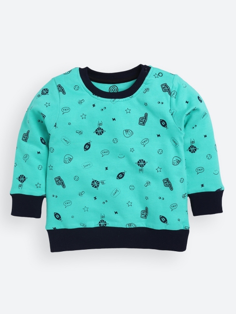 

TAMBOURINE Boys Green Conversation Printed Pure Cotton Sweatshirt