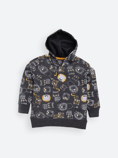 

TAMBOURINE Boys Grey Printed Hooded Sweatshirt