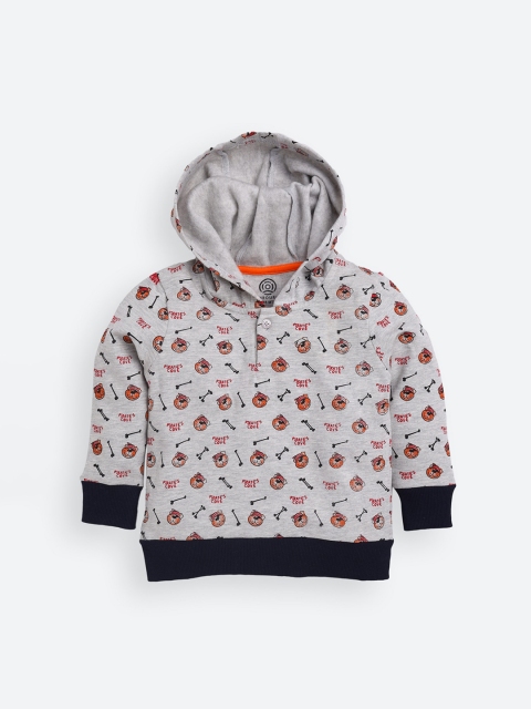 

TAMBOURINE Girls Grey Printed Hooded Cotton Sweatshirt