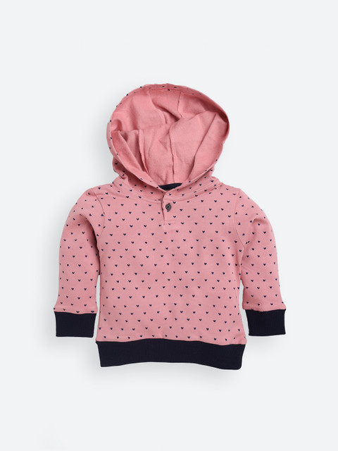 

TAMBOURINE Girls Pink Printed Pure Cotton Hooded Sweatshirt