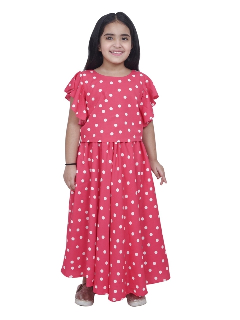 

ruviero Girls Pink & White Polka Dots Printed Ready to Wear Lehenga Choli
