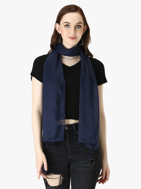 

Adwitiya Collection Women Navy Blue Solid Scarf With Border Tassels