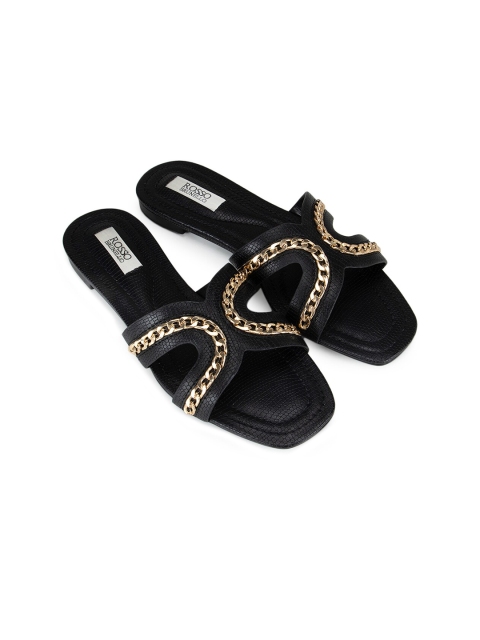 

ROSSO BRUNELLO Women Black Embellished Open Toe Flats