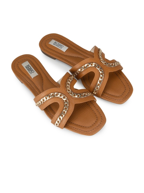 

ROSSO BRUNELLO Women Beige Textured Open Toe Leather Flats