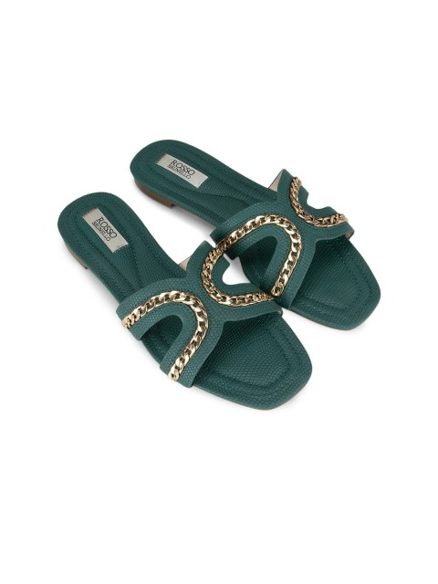 

ROSSO BRUNELLO Women Green Embellished Open Toe Flats