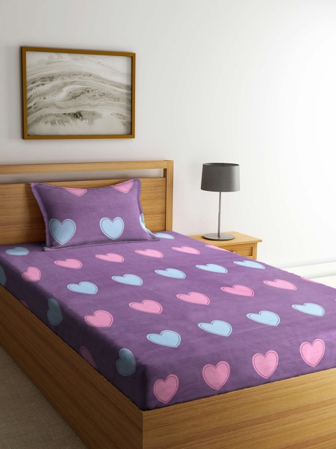 

KLOTTHE Purple & Pink Graphic 210 TC Single Bedsheet with 1 Pillow Covers