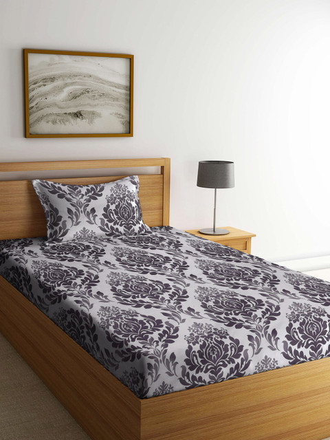 

KLOTTHE Grey & Black Ethnic Motifs 210 TC Single Bedsheet with 1 Pillow Cover