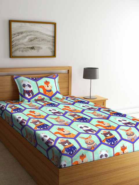 

KLOTTHE Green & Blue Graphic 210 TC Single Bedsheet with 1 Pillow Covers