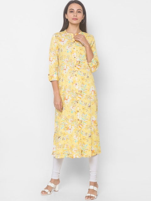 

Globus Women Yellow Floral Printed Kurta
