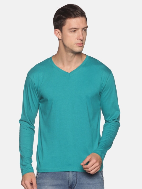 

MASH UNLIMITED Men Teal V-Neck Slim Fit Cotton T-shirt