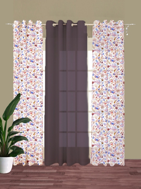 

HOUZZCODE Mauve & White Set of 3 Floral Room Darkening Window Curtain