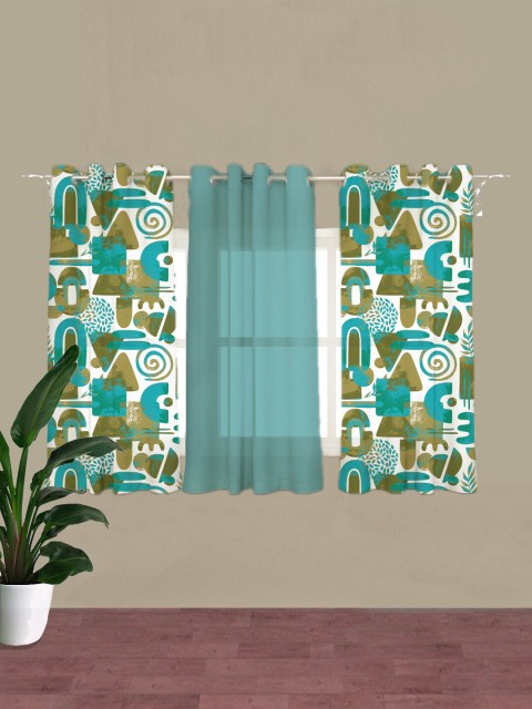 

HOUZZCODE Blue & White Set of 3 Geometric Room Darkening Door Curtain
