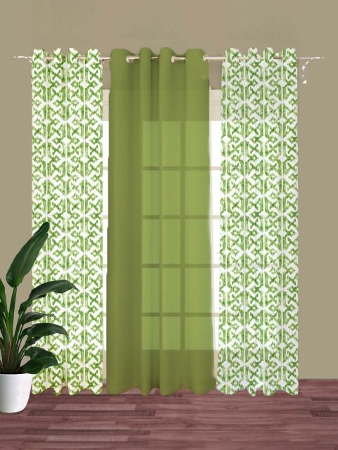 

HOUZZCODE Green & White Set of 3 Geometric Room Darkening Window Curtain