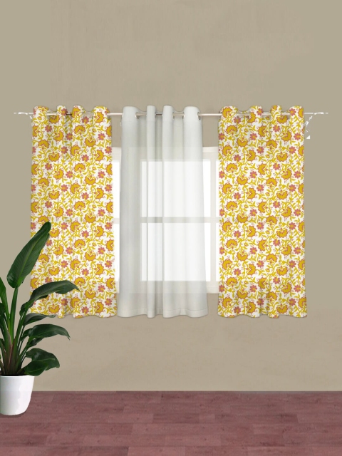 

HOUZZCODE Set of 3 Off White & Yellow Floral Room Darkening Window Curtain