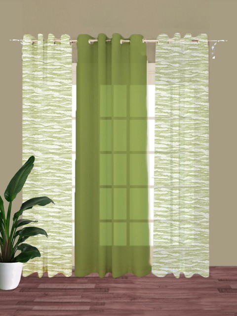 

HOUZZCODE Green & White Set of 3 Room Darkening Long Door Curtain