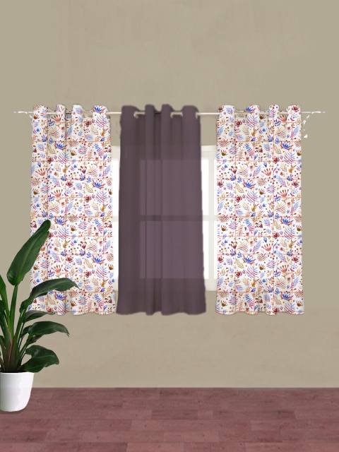 

HOUZZCODE Mauve & White Set of 3 Floral Room Darkening Window Curtain