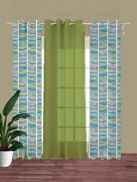 

HOUZZCODE Green & Blue Set of 3 Geometric Room Darkening Window Curtain