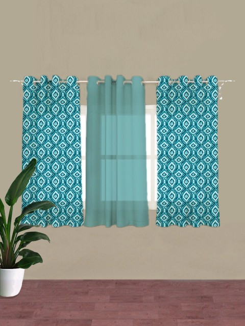 

HOUZZCODE Blue Set of 3 Geometric Room Darkening Door Curtain