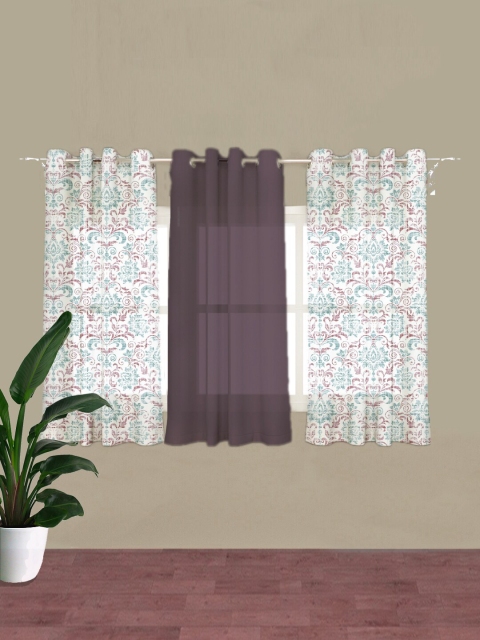 

HOUZZCODE Mauve & White Set of 3 Ethnic Motifs Room Darkening Window Curtain