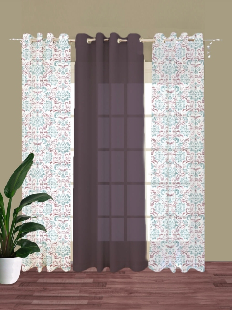 

HOUZZCODE Set Of 3 Mauve & White Floral Printed Black Out Long Door Curtain
