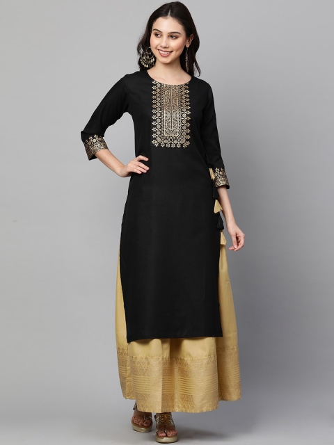 

KALINI Women Black Yoke Design Panelled Kurti with Skirt & With Dupatta