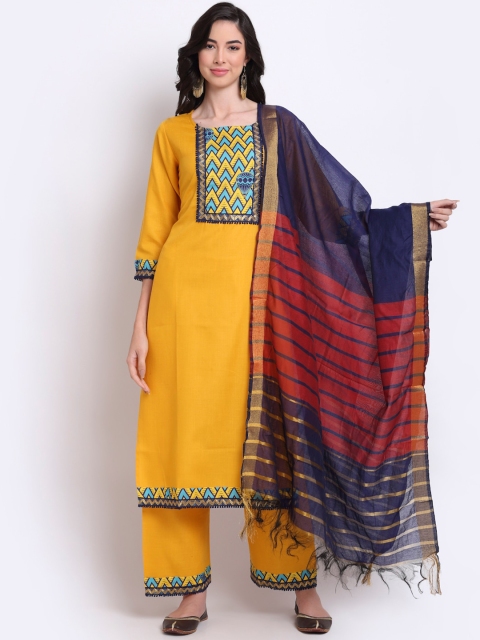 

GoSriKi Women Yellow Ethnic Motifs Printed Regular Kurti with Palazzos & With Dupatta