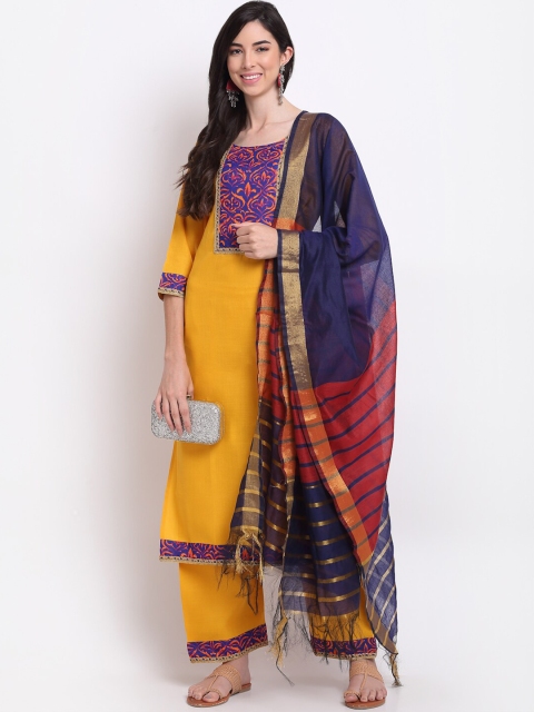 

GoSriKi Women Yellow Yoke Design Regular Kurta with Palazzos & With Dupatta