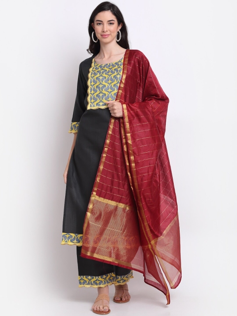

KALINI Women Black Floral Yoke Design Empire Kurti with Palazzos & With Dupatta