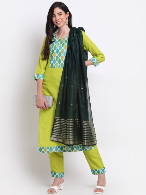 

GoSriKi Women Green Straight Kurta with Palazzos & Dupatta