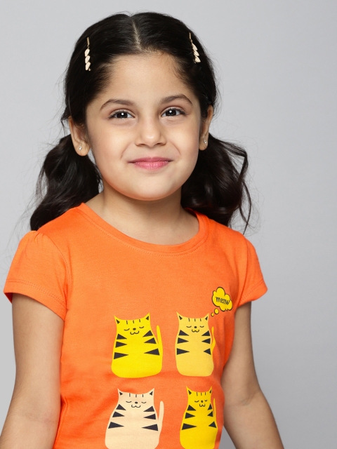 

HERE&NOW Girls Orange Printed T-shirt