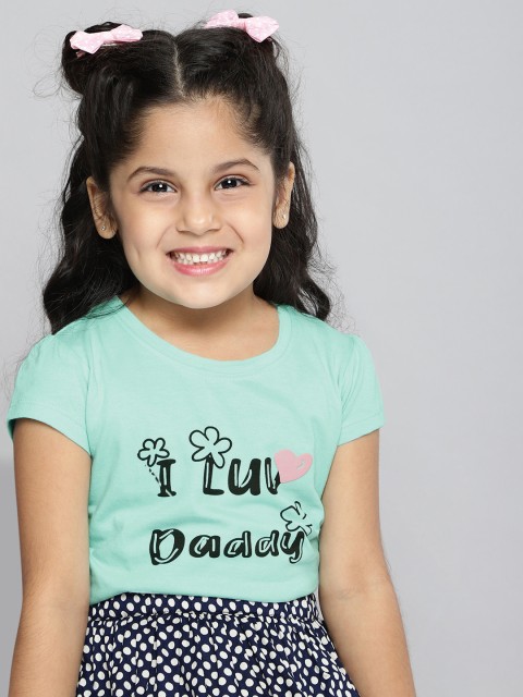 

HERE&NOW Girls Green Printed Cotton T-shirt