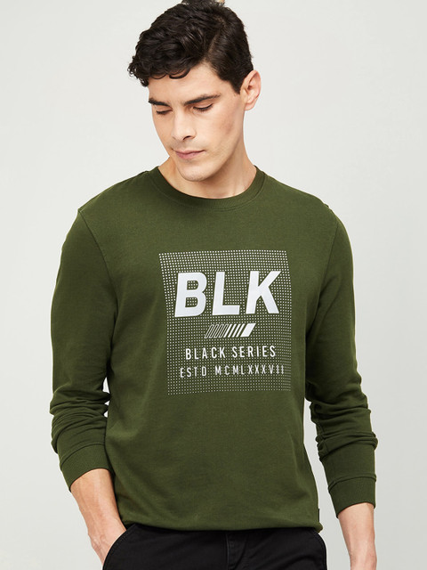 

Bossini Men Olive Green & White Typography Print Sweatshirt