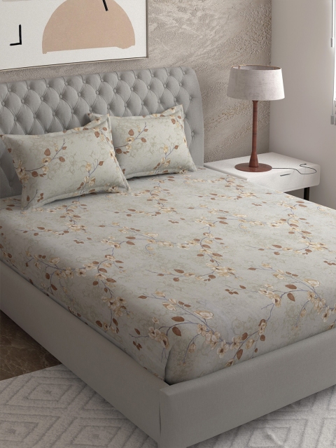 

EverHOME Grey & Brown Floral 120 TC King Bedsheet with 2 Pillow Covers