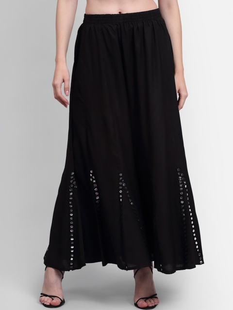 

NEUDIS Women Black & Silver-Toned Embroidered Mirror Work Flared Palazzos