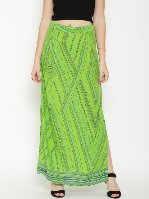 

Global Desi Green Printed Maxi Skirt