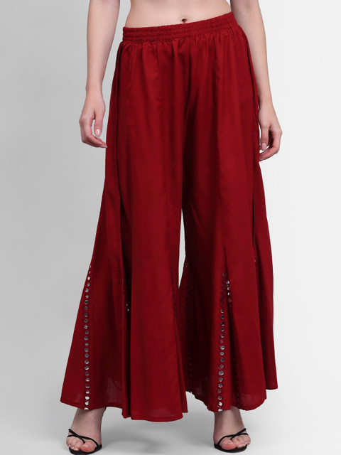 

NEUDIS Women Maroon Hem Design Flared Palazzos