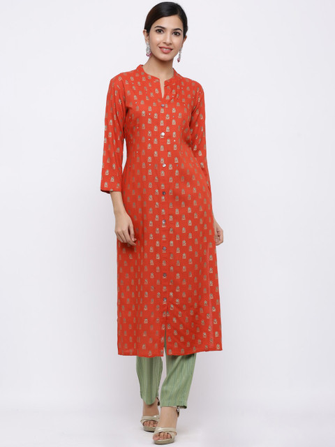 

Palakh Women Red Ethnic Motifs Printed Regular Pure Cotton Kurta with Trousers